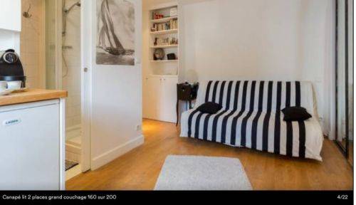 Studio quartier Saint-Sulpice à louer meublé au calme Paris 6ème 17m². UNIQUEMENT EN BAIL CIVIL pour 6 mois