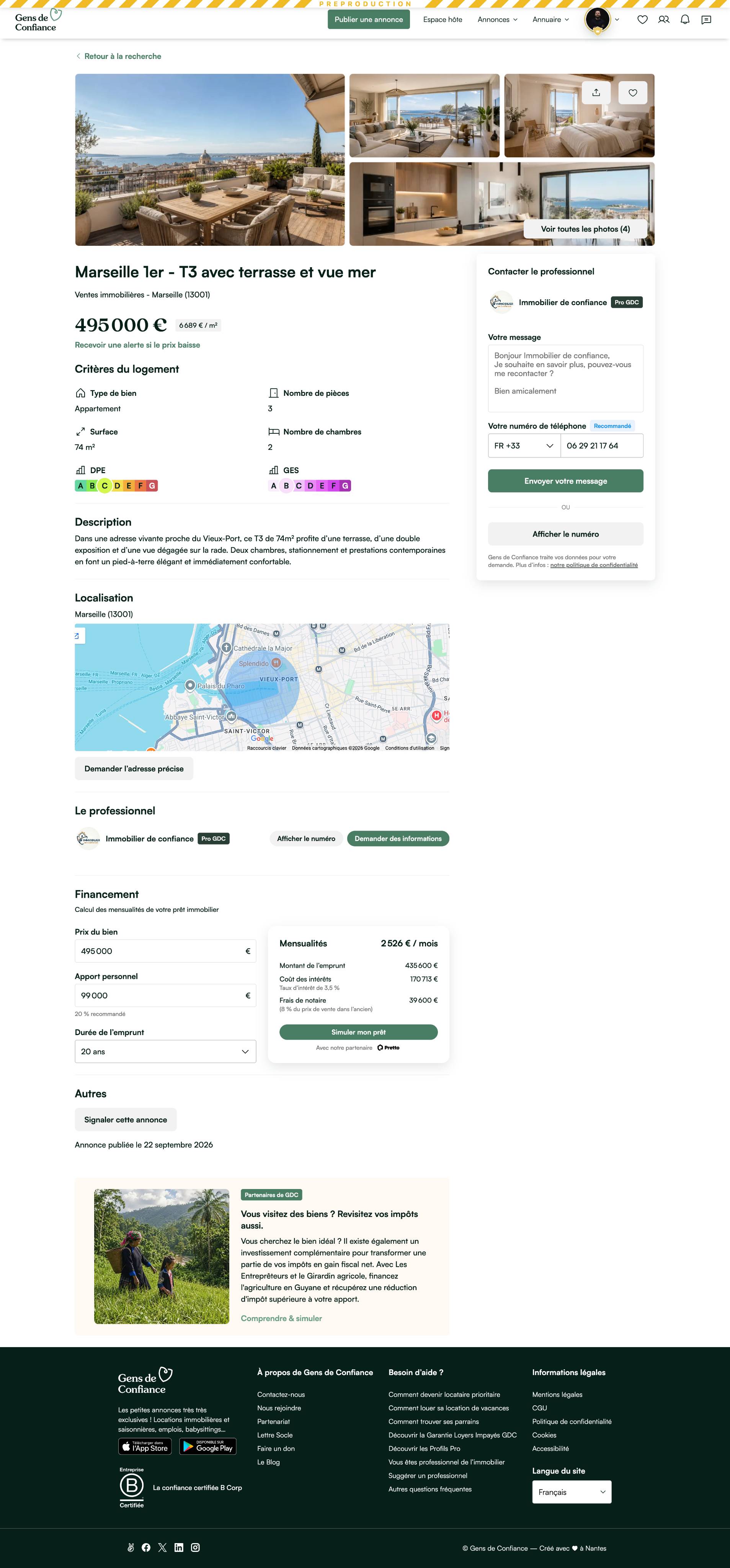 Example of an agency listing on Gens de Confiance