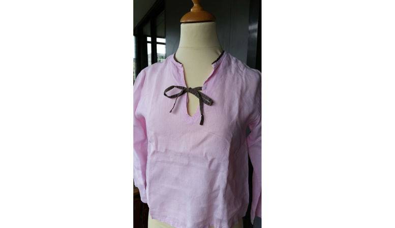 Chemisier fille en lin rose taille 10 ans