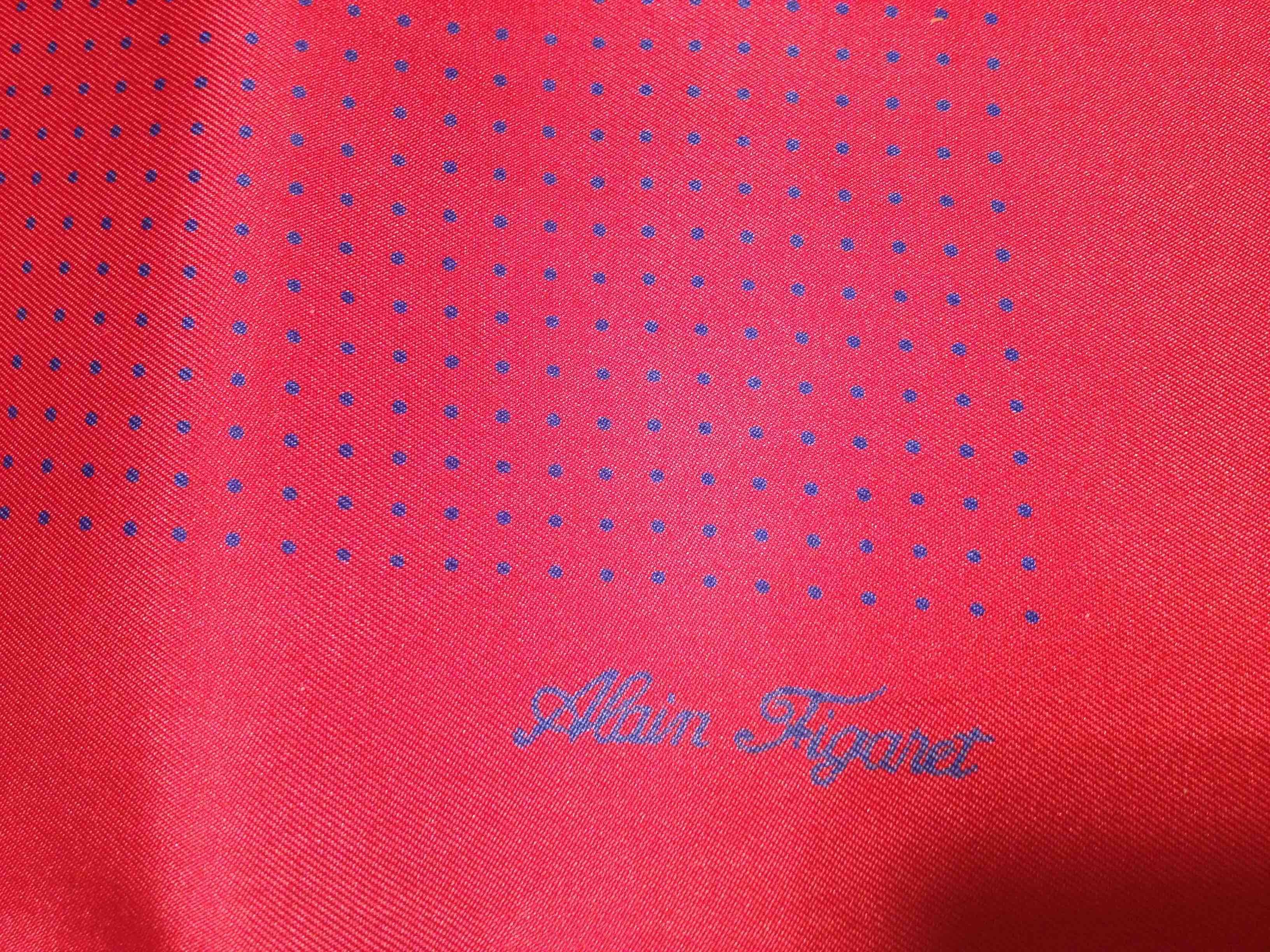 Carré en soie Alain Figaret rouge à pois bleus - 43 x 43 cm