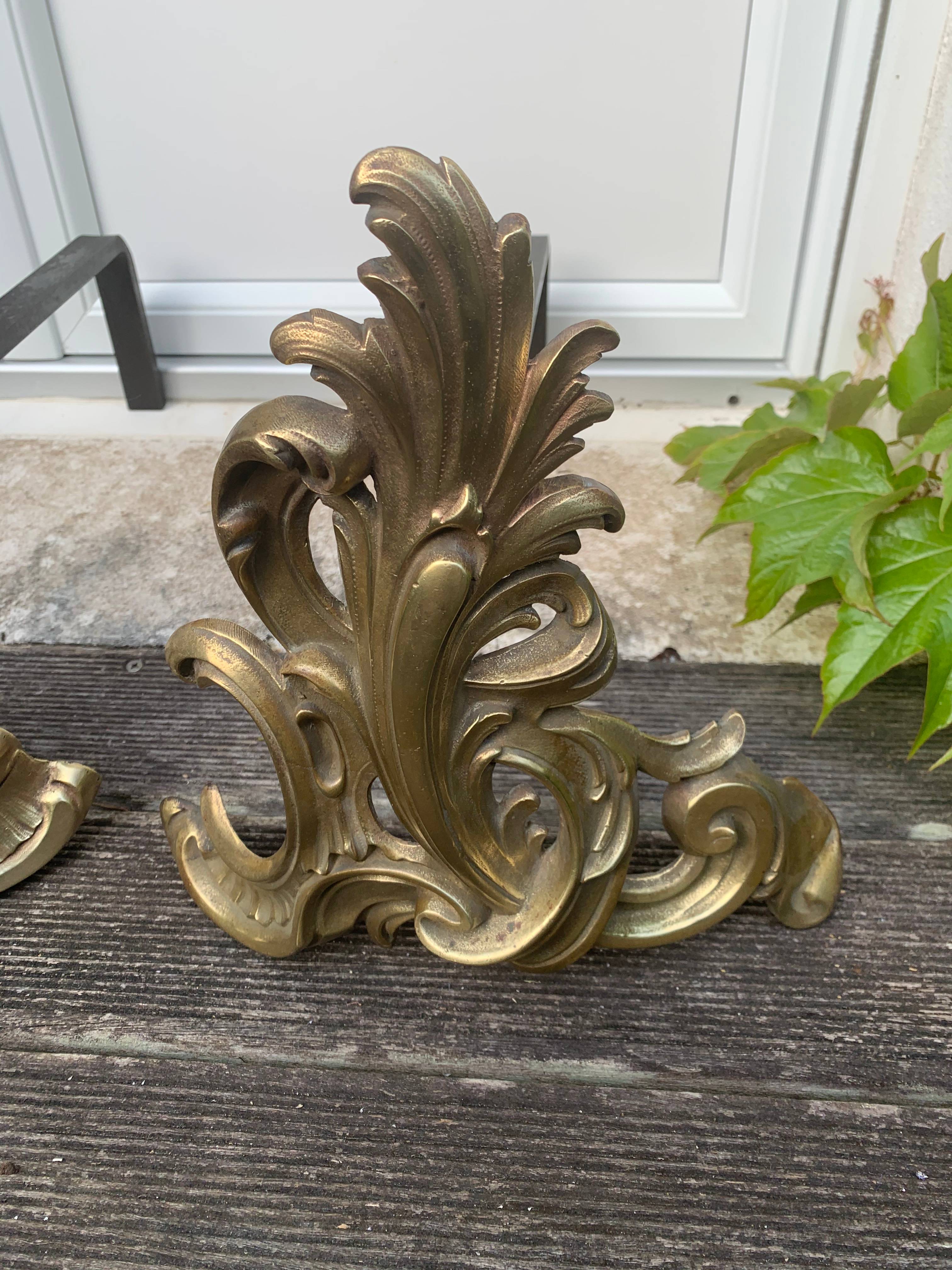Paire de chenets Louis XV rocaille
