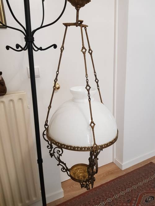 Lustre vintage laiton et opaline