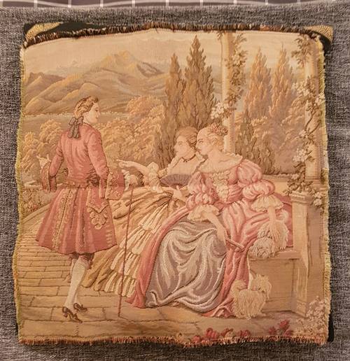 Vends Housse de coussin tapisserie scènes galantes