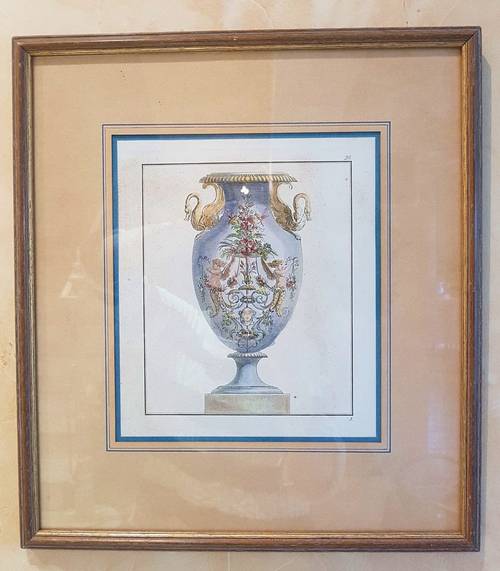 Gravure ancienne d’un vase Médicis encadrée