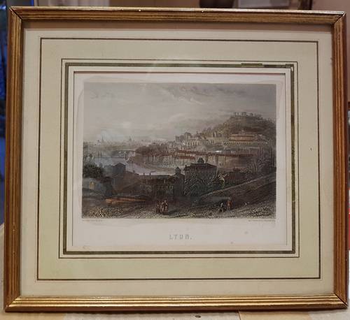Gravure ancienne aquarellée de LYON