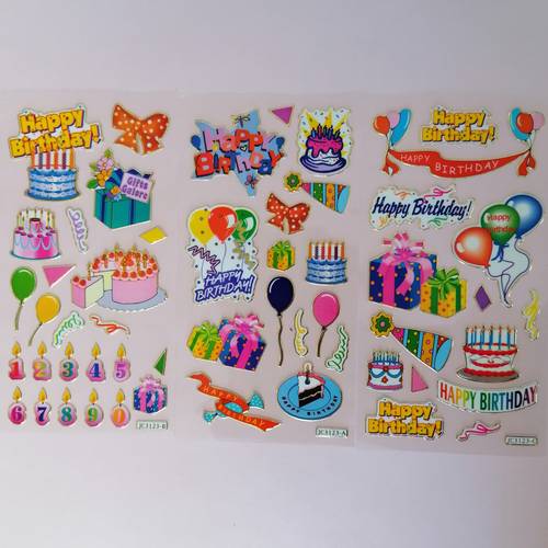 Gommettes Autocollantes lot de 3 feuilles d’anniversaire