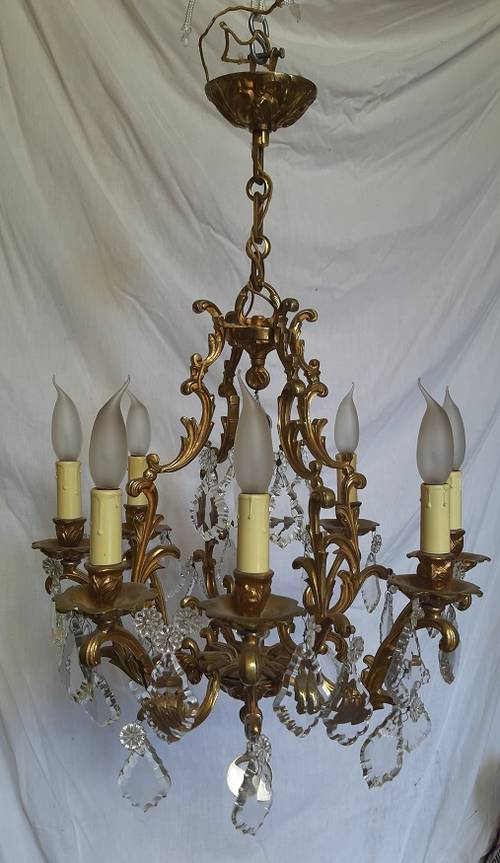Lustre bronze et cristal 8 feux