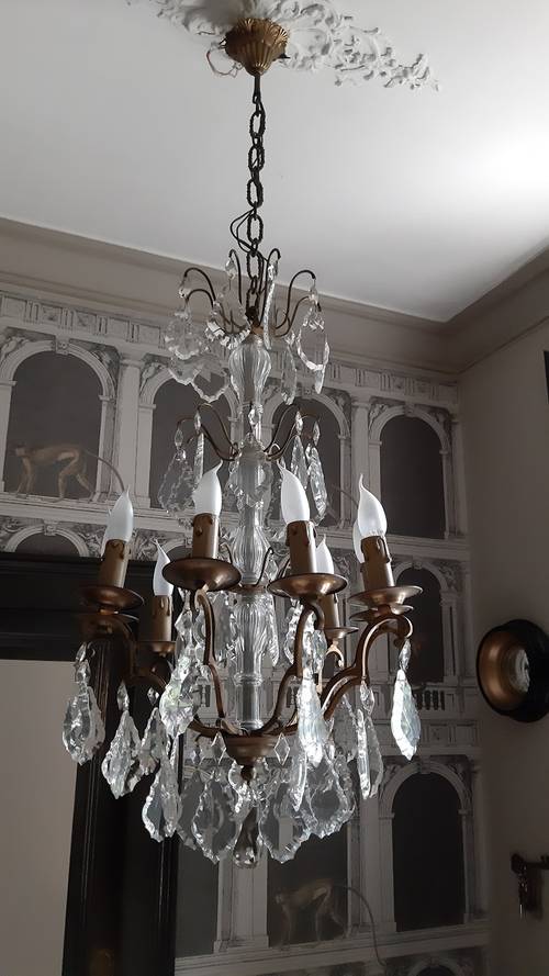 Lustre bronze et cristal 9 feux