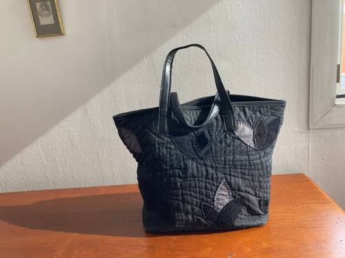 Sac à main/tote bag noir coton & cuir Vanessa Bruno