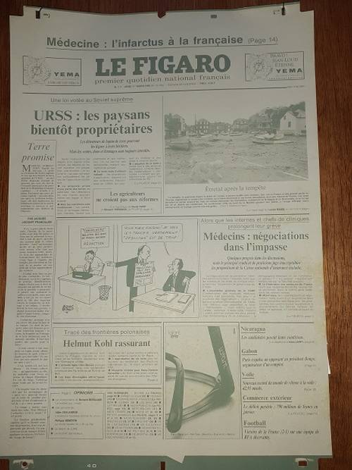 Une du Figaro jeudi 1er mars 1990 - émaillé authentique