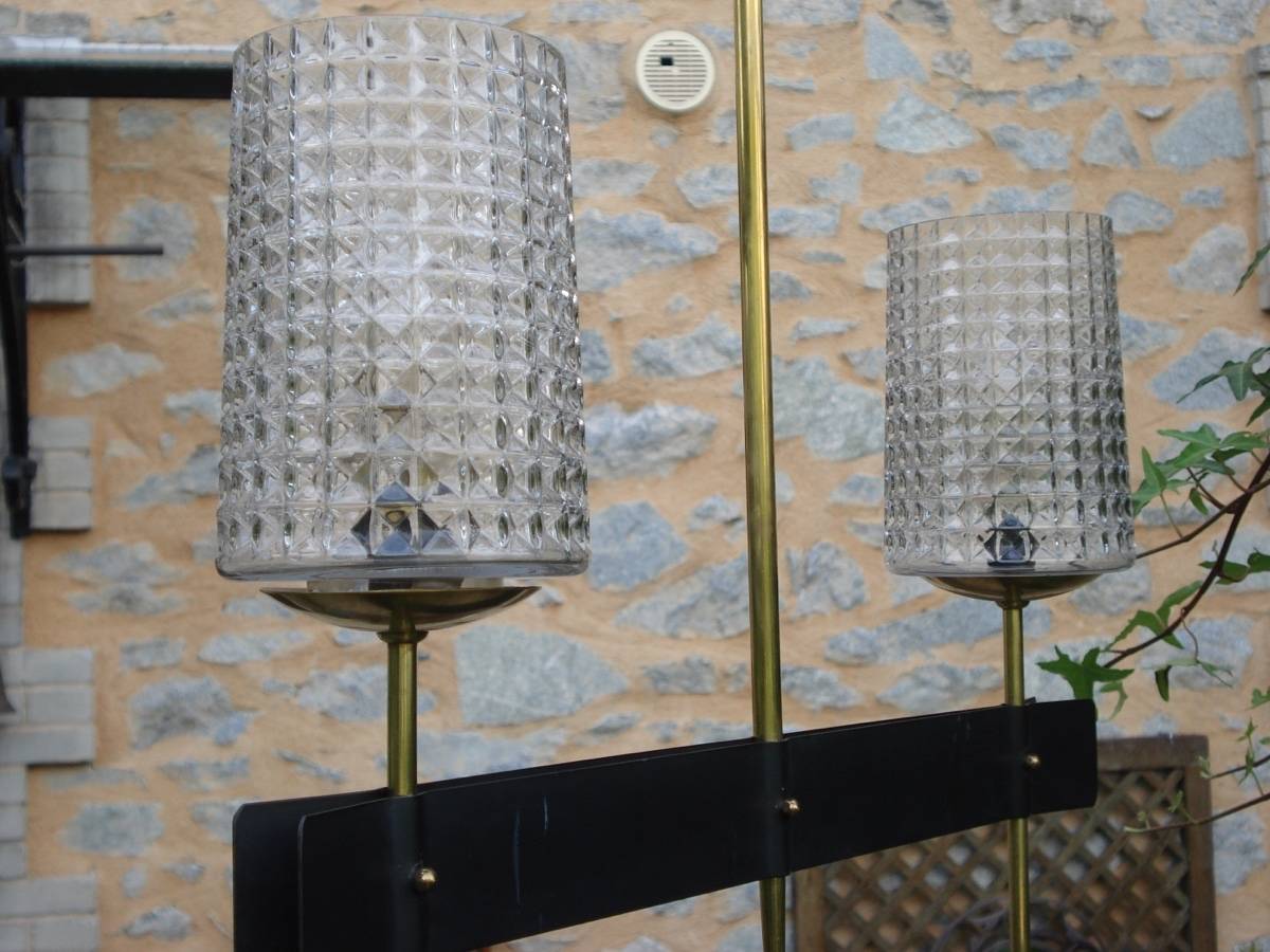 Lustre suspension éclairage vintage lineaire à 2 têtes 1950