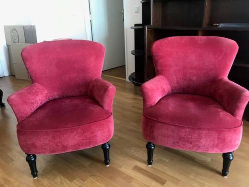 Vends 2 petits fauteuils en velours rouge