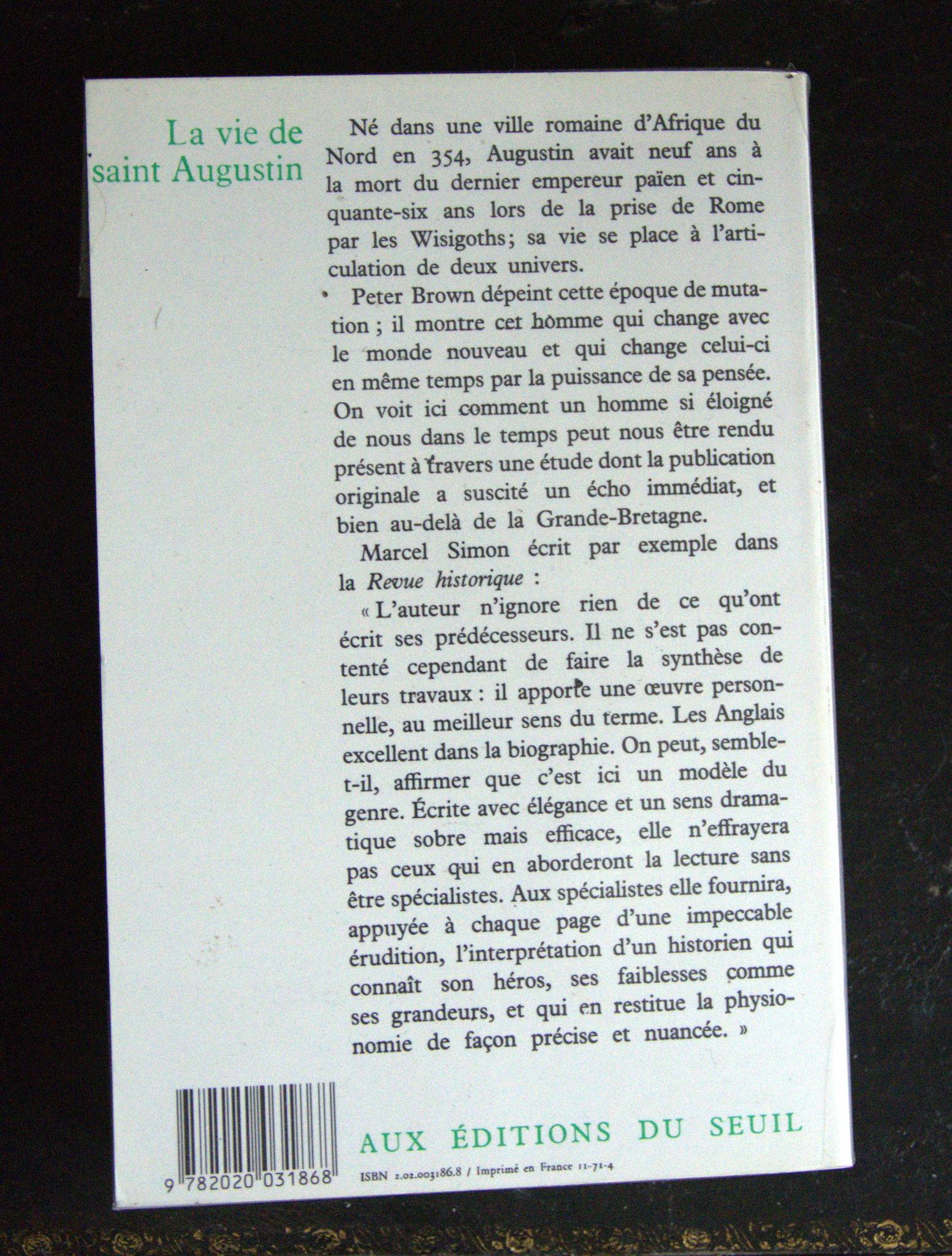 Propose livre : La vie de Saint Augustin - Peter Brown