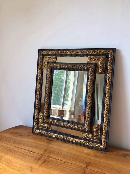 Miroir Parecloses &poque Napoléon III, glaces mercure biseautées 68x59