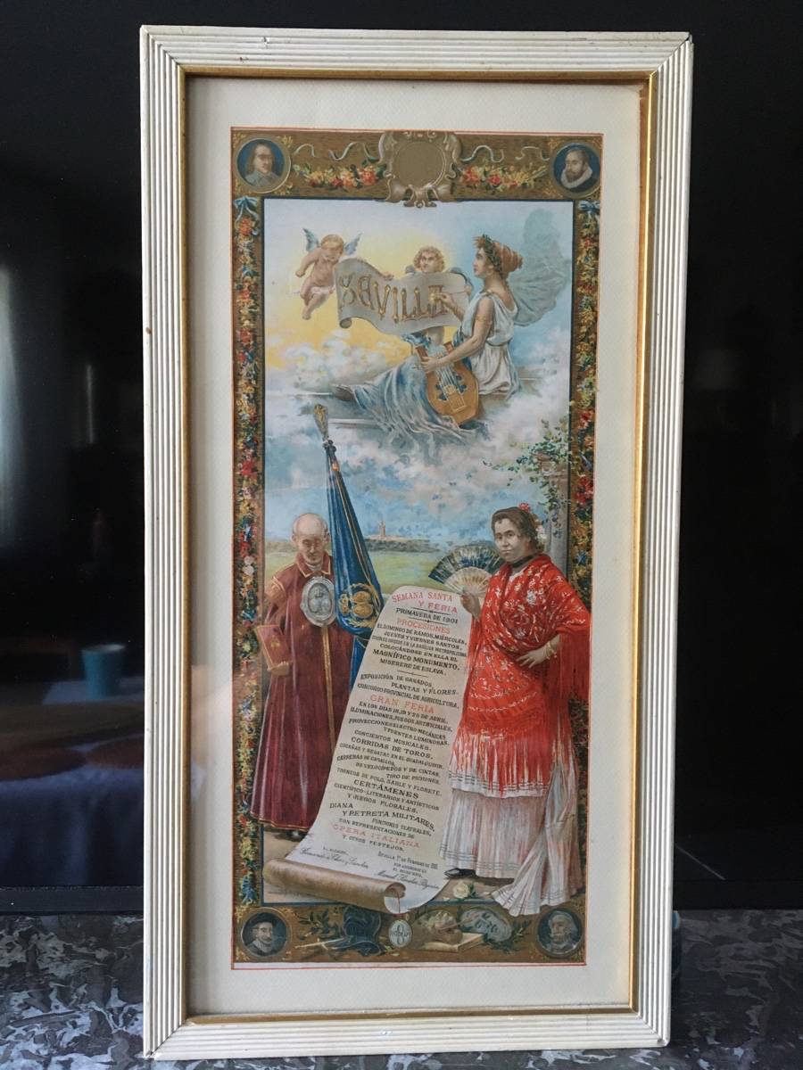 Vends ancienne affiche espagnole Feria de Séville 1901