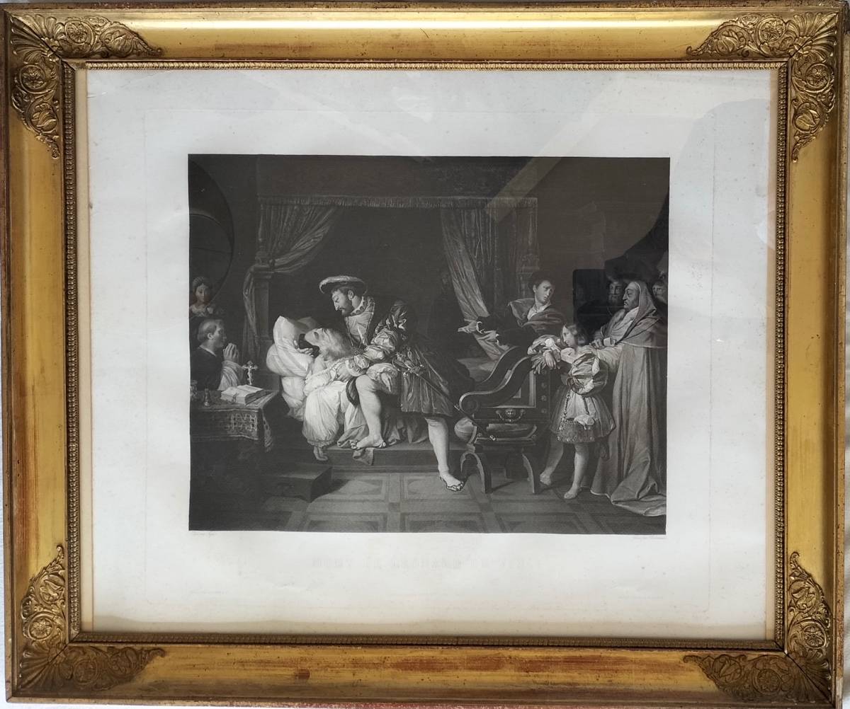 Gravure Leonard de Vinci François Ier d’après Ingres cadre bois doré