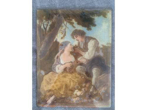 Jolie scène galante, peinture sur verre