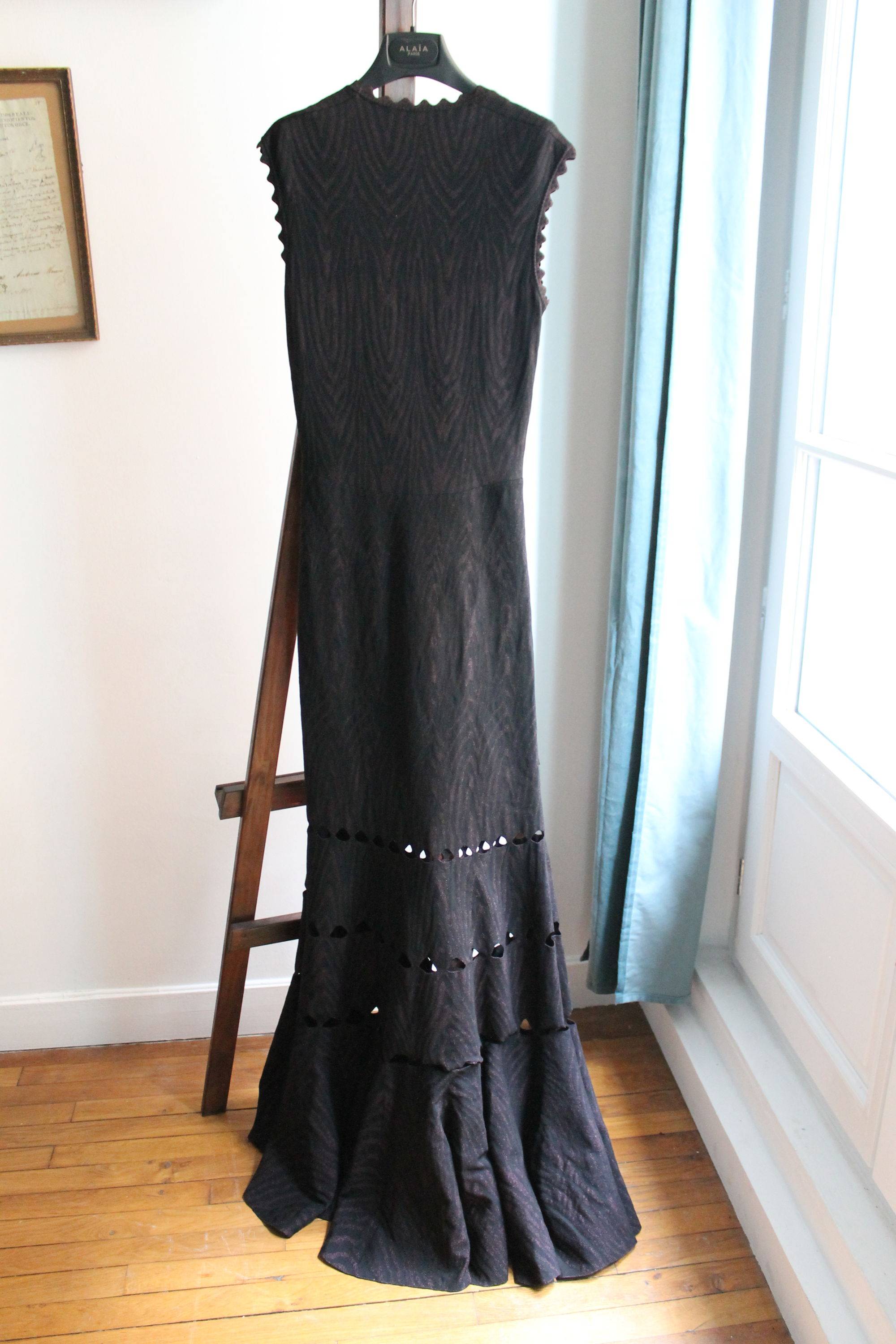 Robe Longue Noire Alaïa à Motifs Zébrés Et Paillettes - Taille S (IT 40 / FR 36) - Neuve Avec étiquettes