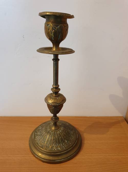 Ancien bougeoir chandelier en bronze Napoléon III décoré