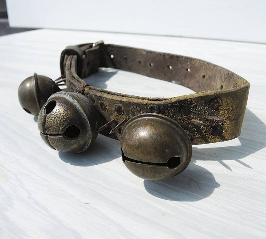 Ancien Collier à Chien en Cuir avec Piques et Grelots