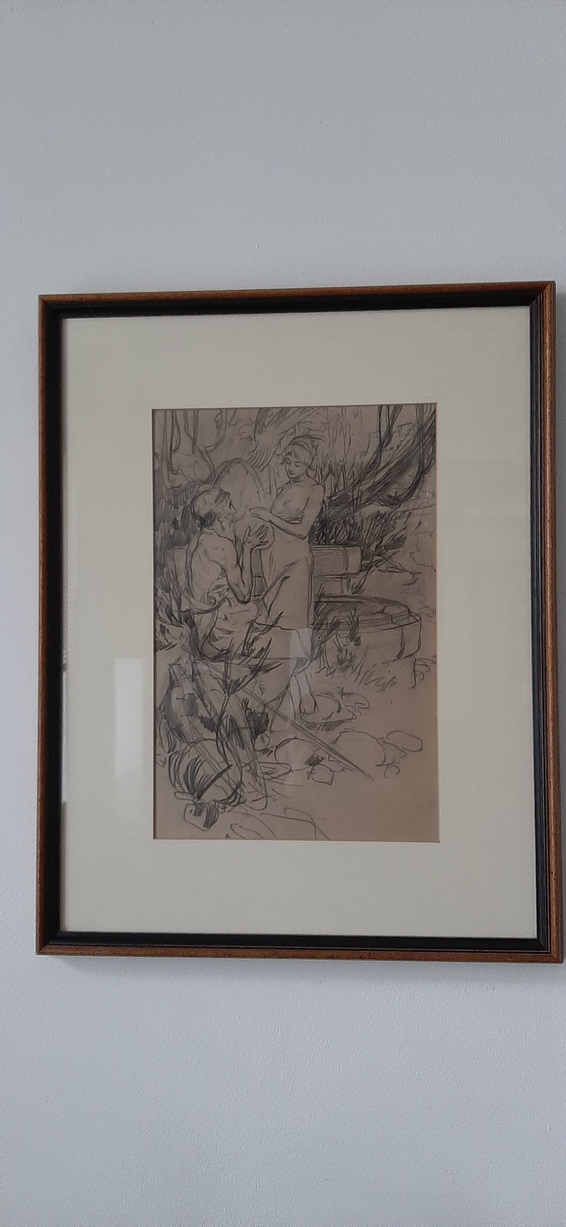 Dessin ancien au fusain - XIXème