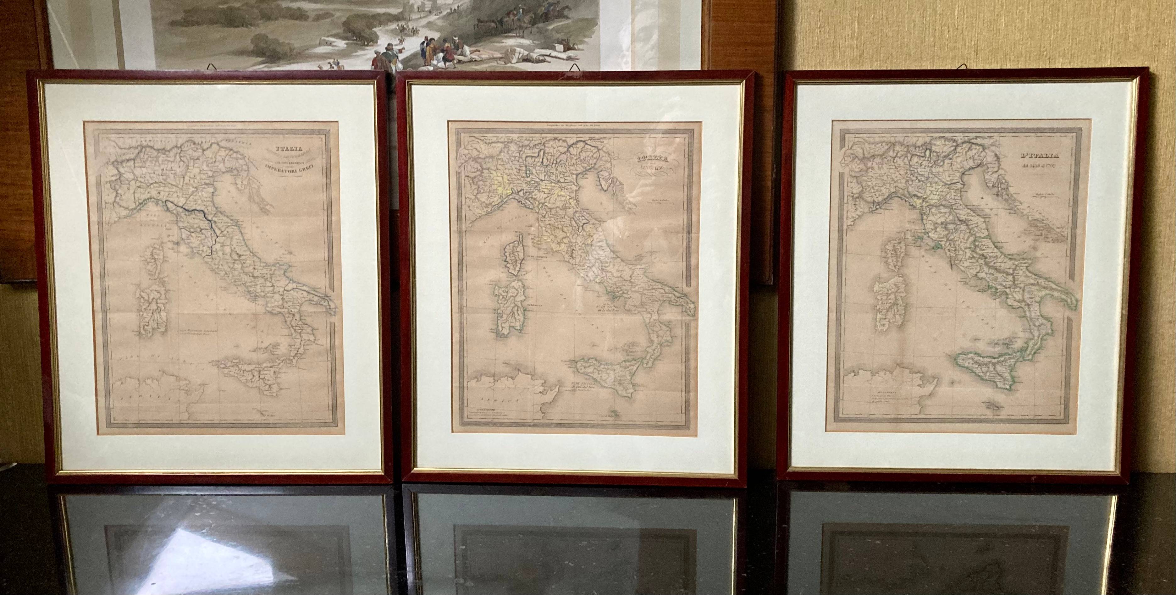 ANCIEN 3 Lithographies Italie à travers les siècles Stampa Italia Maggi Torino 1859 Italy Etching