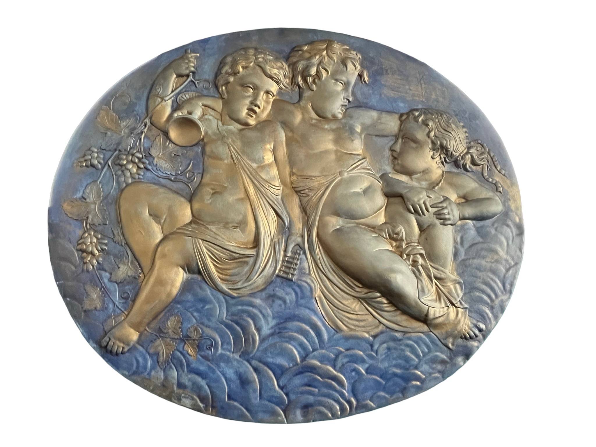 Ancien grand médaillon plâtre à décor de putti XXème