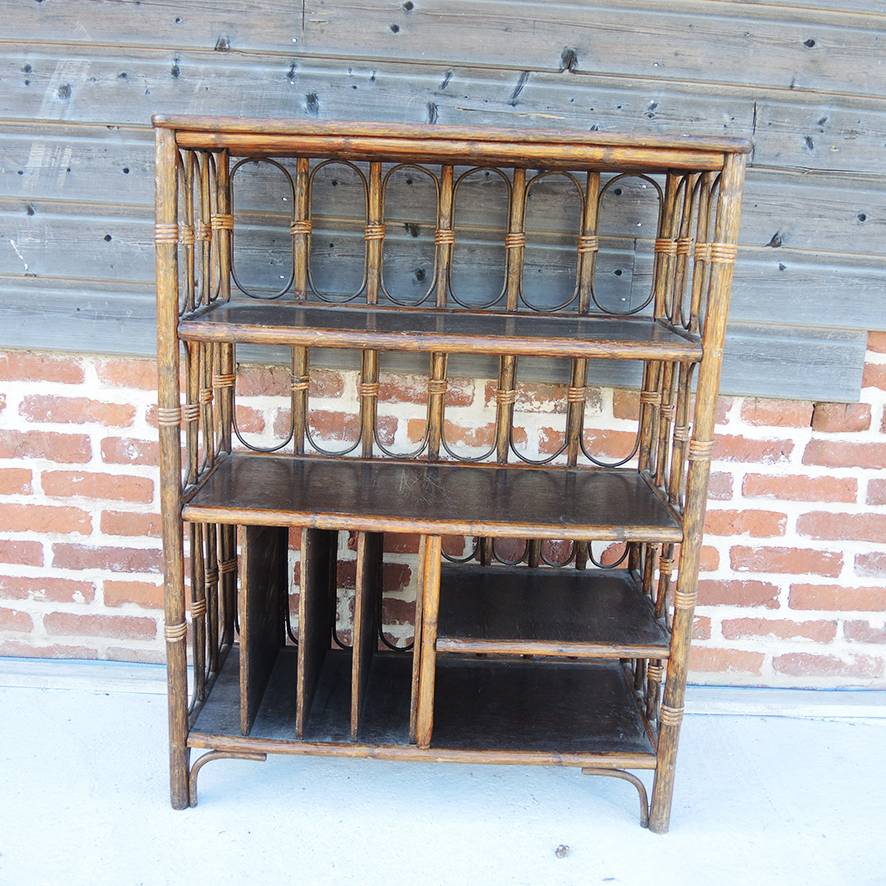 Ancien Meuble de Rangement en Rotin pour Vinyles & Livres