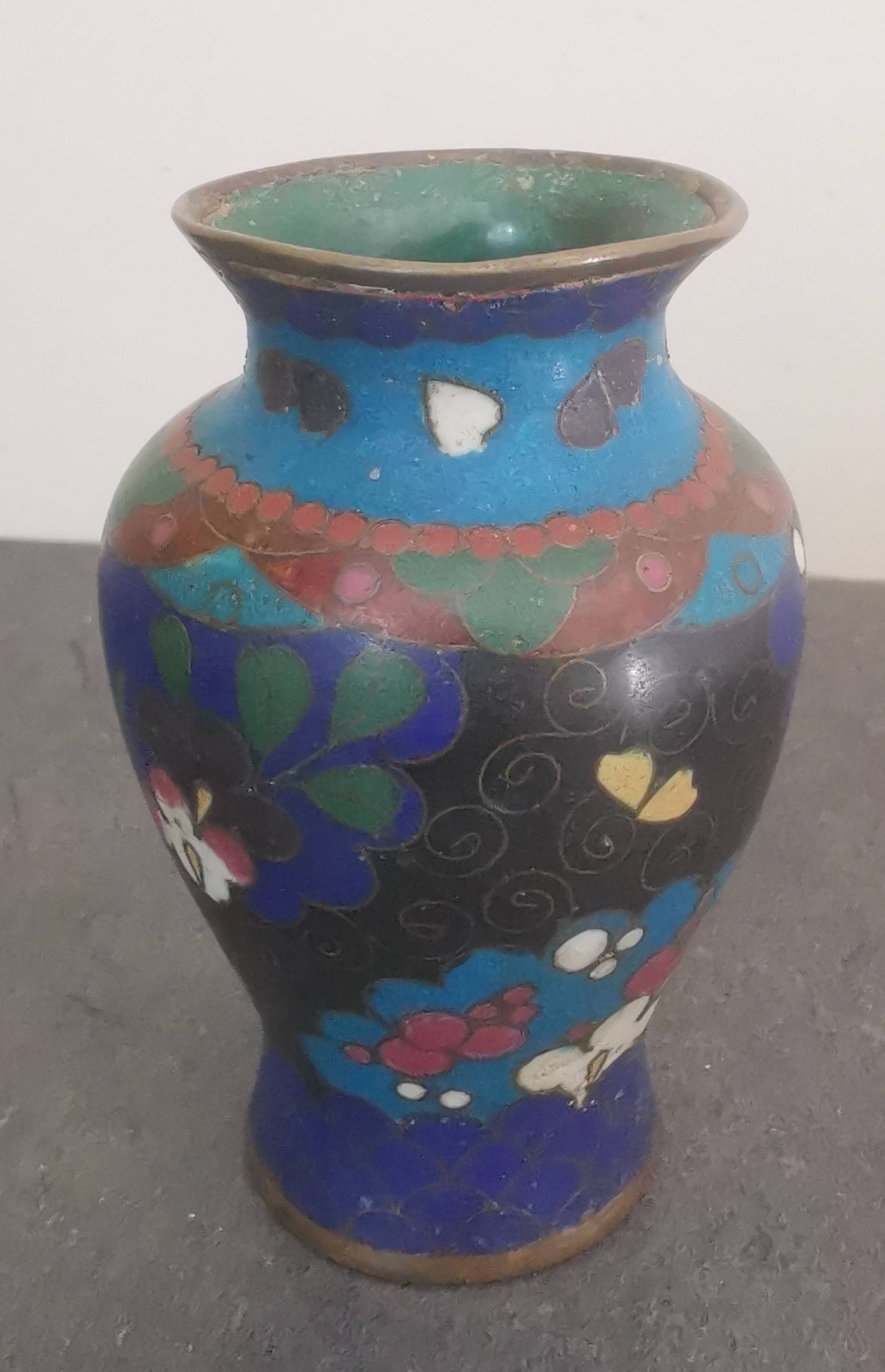 Vase Décoratif En Cloisonné Sur Cuivre - Forme Ovale - Occasion - Fabriqué En France