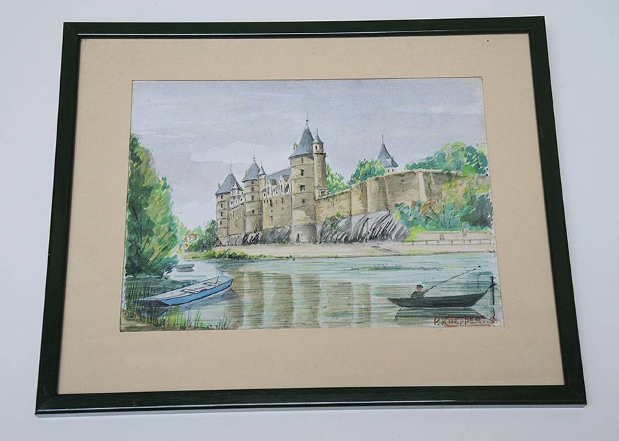 Ancien Tableau Aquarelle Signé P.Kneppert : LE Chateau