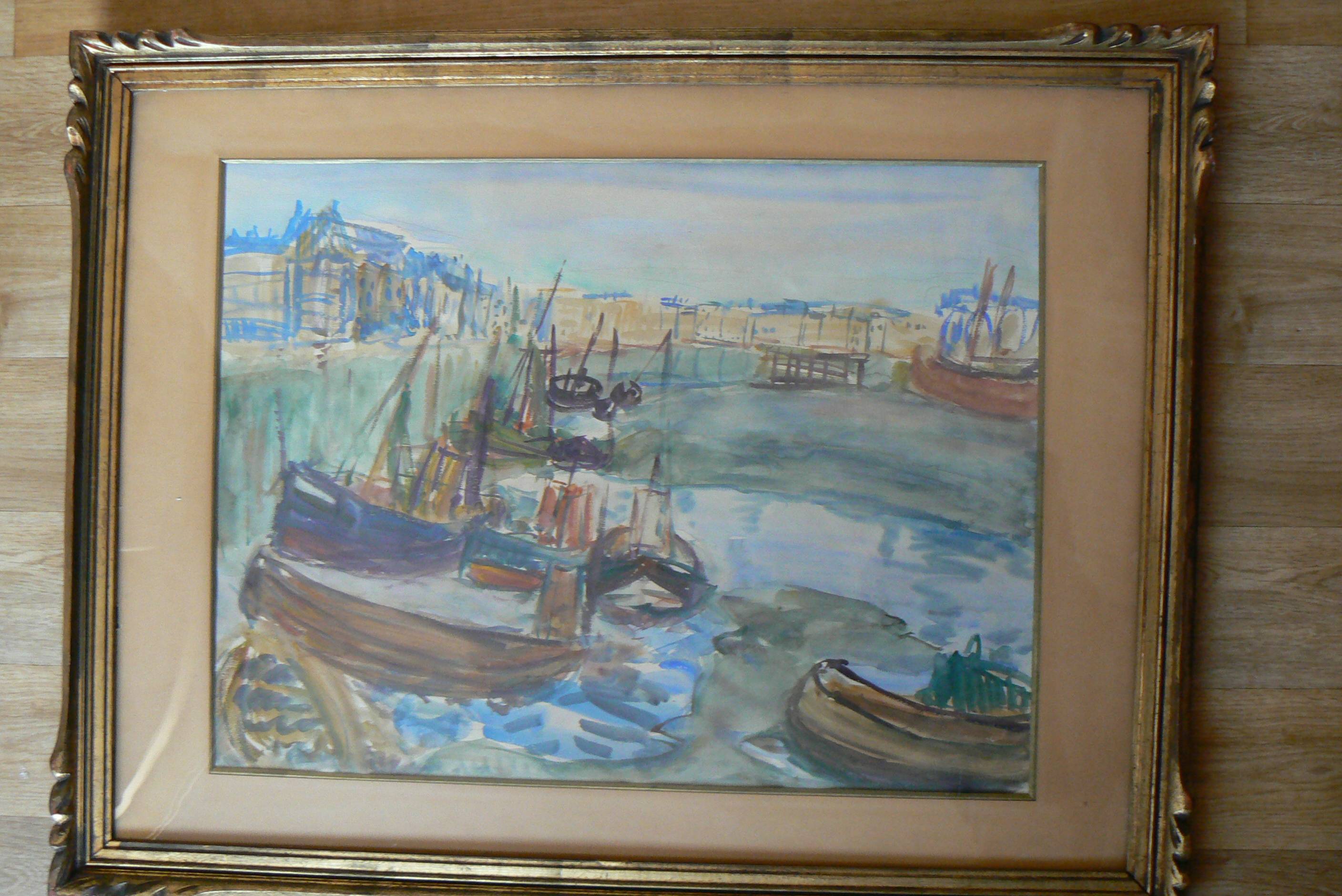 Ancien tableau aquarelle La Trinité sur mer