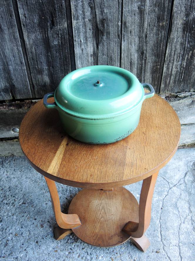 Ancienne Cocotte en Fonte Emaillée Vert d’Eau