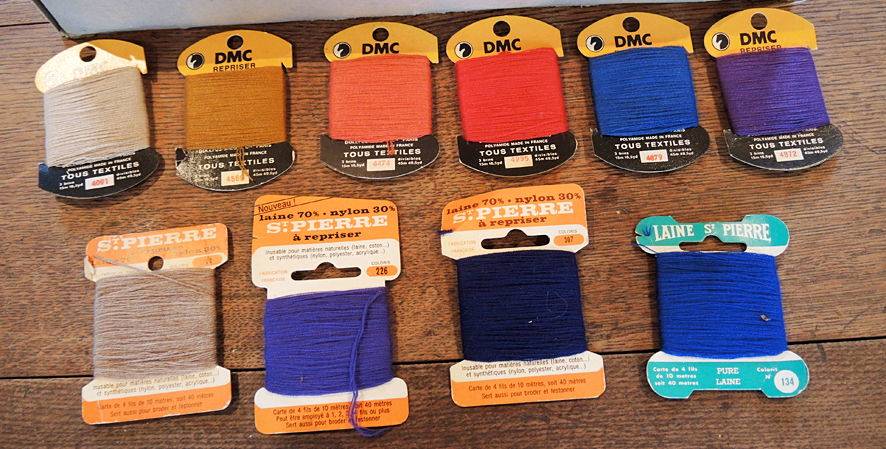 Anciennes cartes de fils à repriser en laine &nylon St Pierre