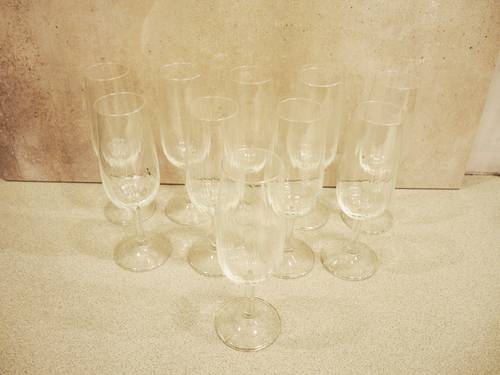 10 Anciennes Flutes à Champagne en Verre Transparent
