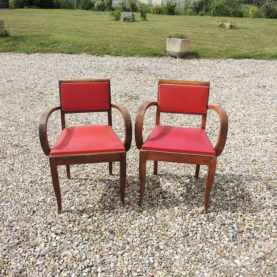 2 Anciens Fauteuil Bridge en Skai Rouge