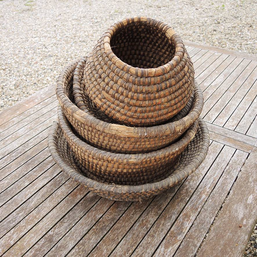 5 Anciens Paniers / Palissous en Paille Tressée