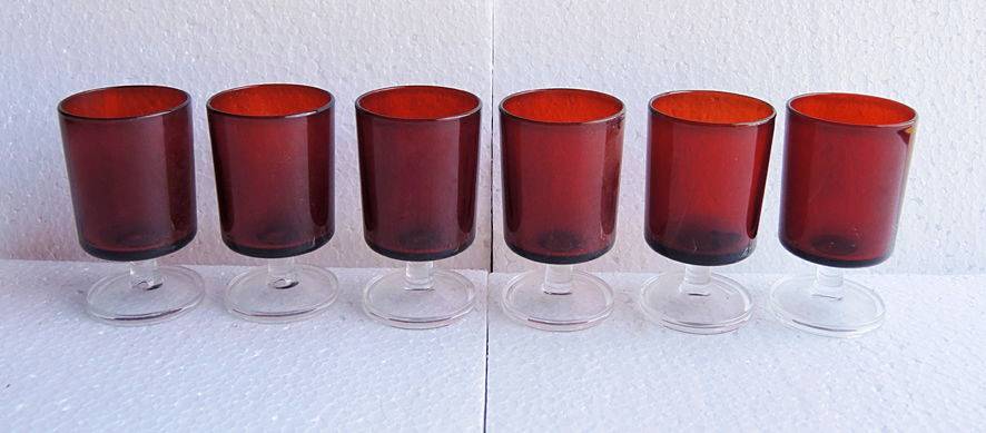 LOT DE 5 Anciens Verres A Pied De Bistrot Avec Trait De Dose 1900