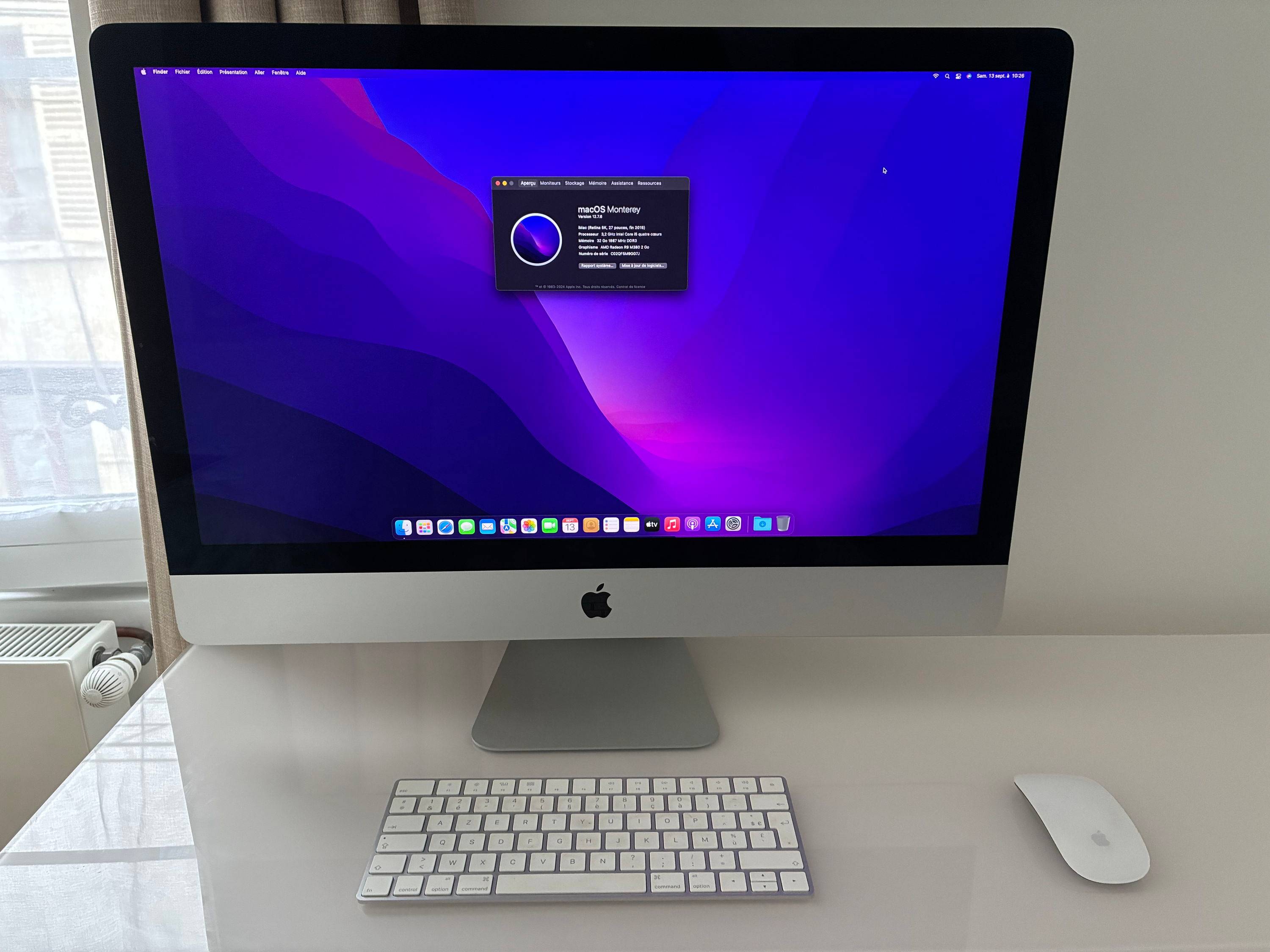 Vends Apple iMac 27 pouces avec écran Retina 5K - 3,2 GHz - 32 Go RAM - DD 1 To - état neuf