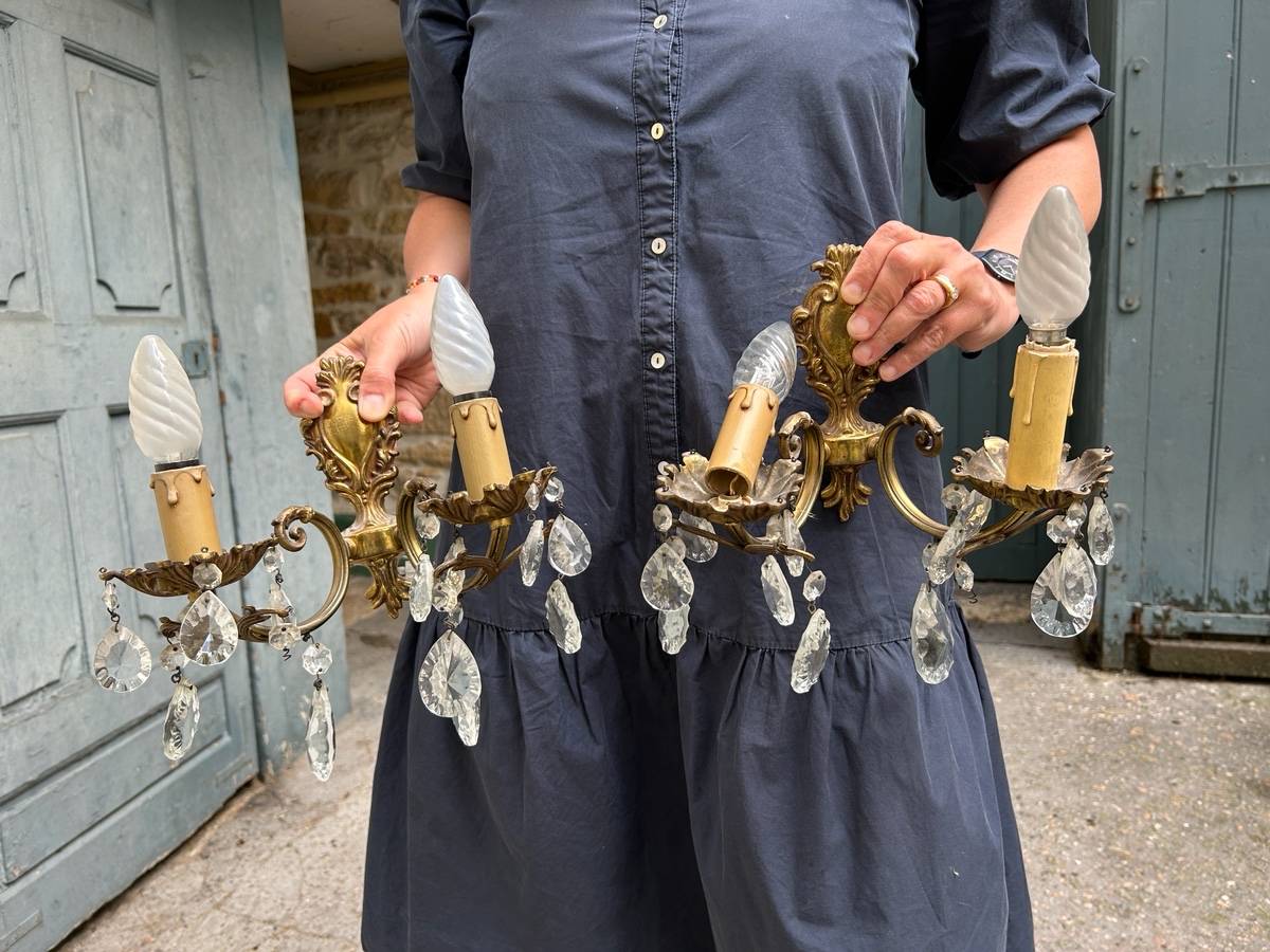 Lot de 2 appliques anciennes avec pampilles