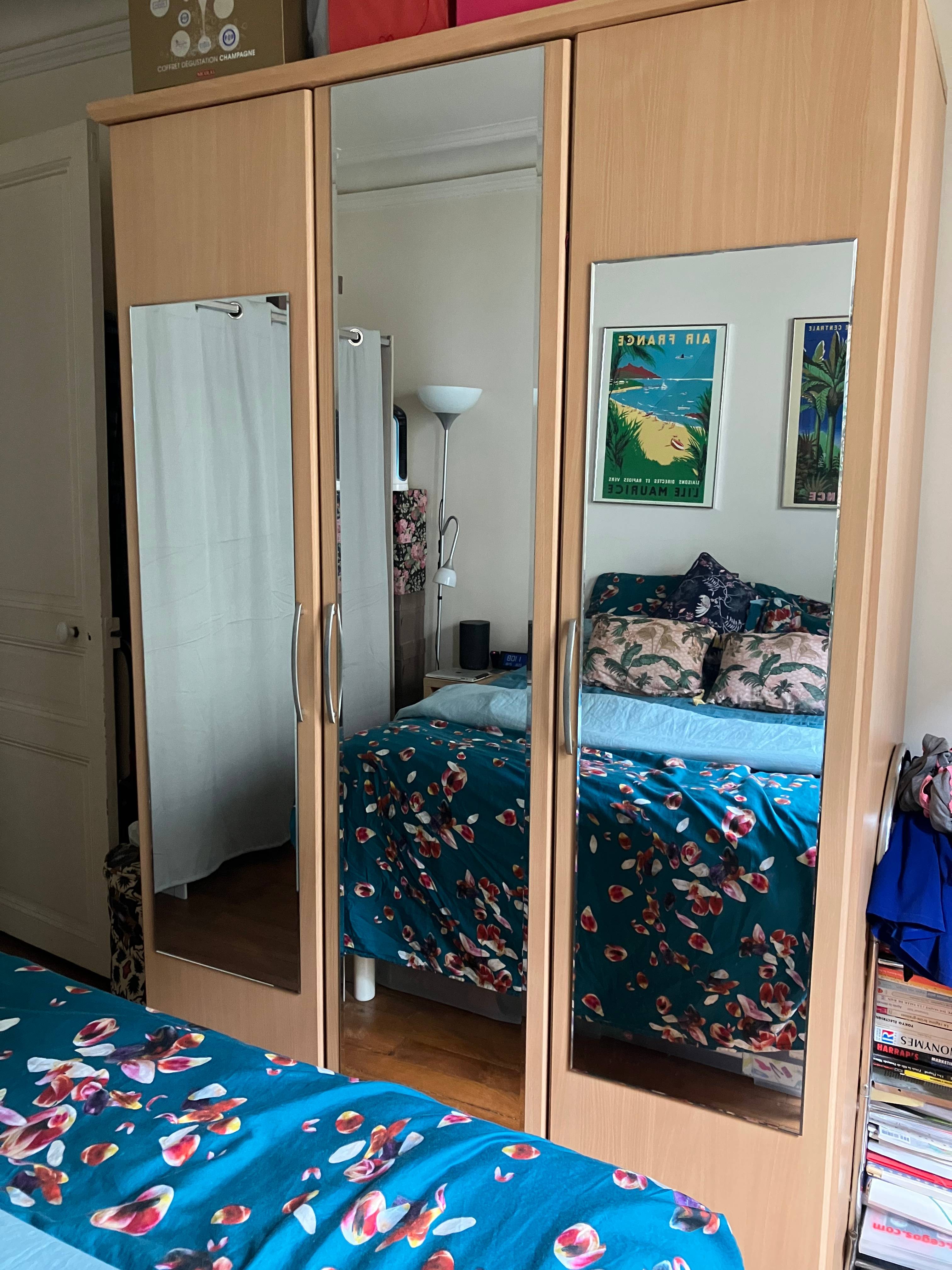 Armoire Fly Dahlia 3 portes 150 x 213 x 58 cm en hêtre avec miroir on