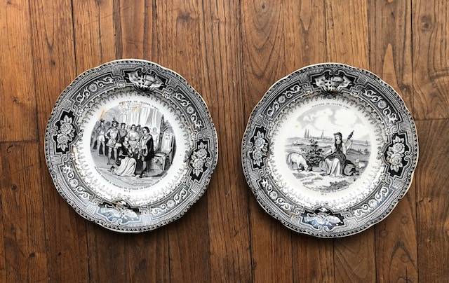 6 anciennes assiettes à entremet Gien coq et pivoines 1938 1960 | Selency