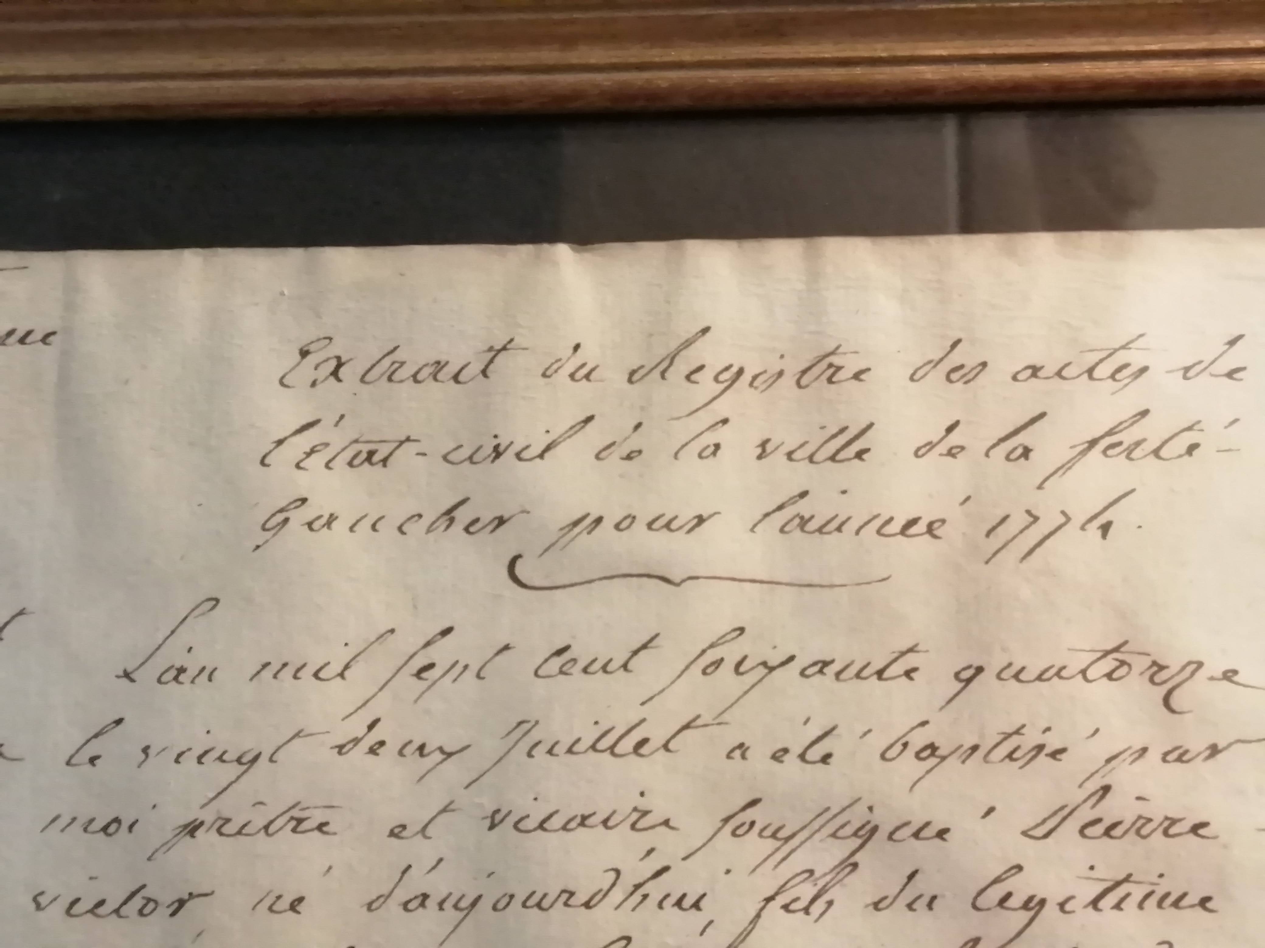 Autographe de 1774 daté 1807 - extrait d’acte d’état civil