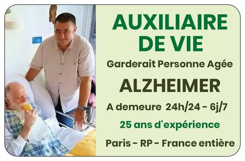 Auxiliaire de vie expérimenté garderait Personne âgée Alzheimer à demeure 24h/24. Paris - France entière