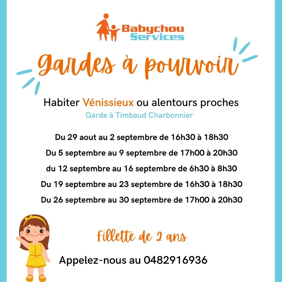 Babychou recrute babysitter août-septembre 2022, Lyon sur Gens de Confiance