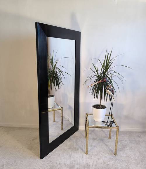 Grand miroir intemporel, noir laqué Barbara Barry en bel état, non piqué