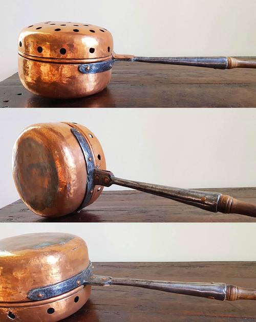 Bassinoire Auvergne XVIIIe en cuivre Belle ferronnerie fer forgé