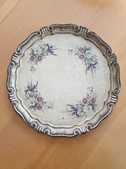Belle assiette en bois floral crème rustique