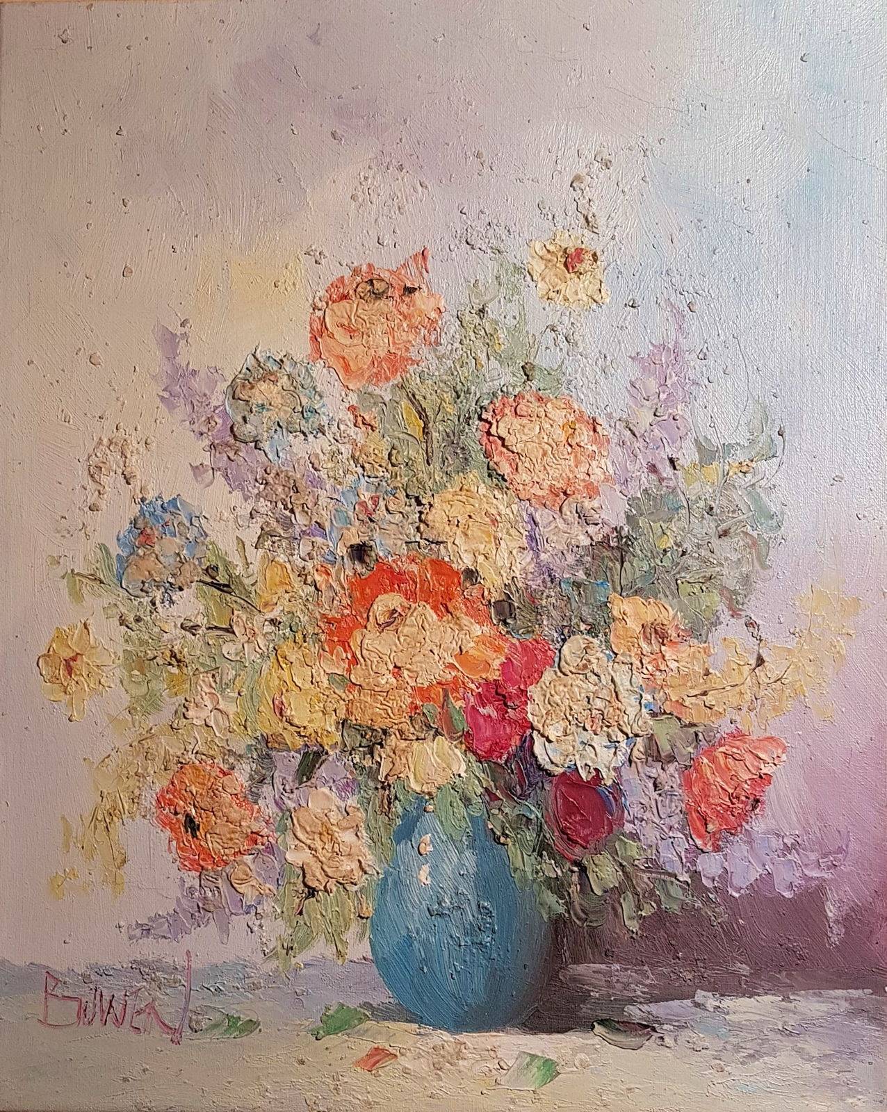 Peinture florale à l’huile signée