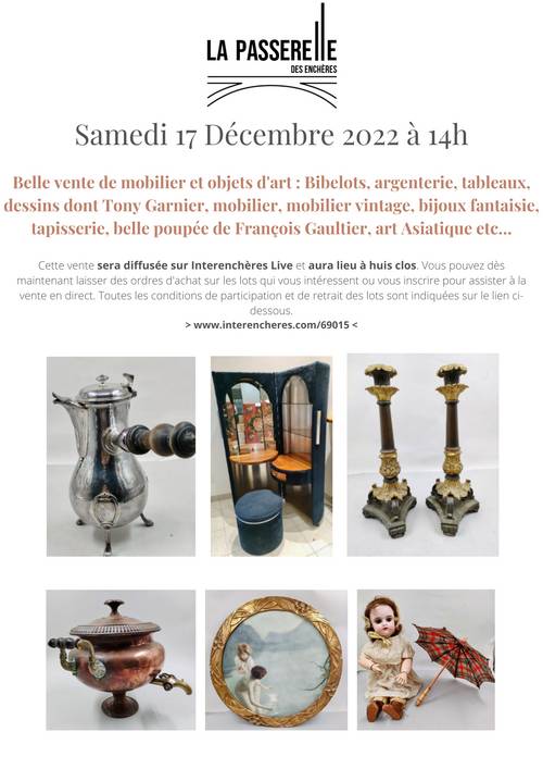 Belle vente aux enchères de mobilier et objets d’art, 17 décembre, Caluire-et-Cuire