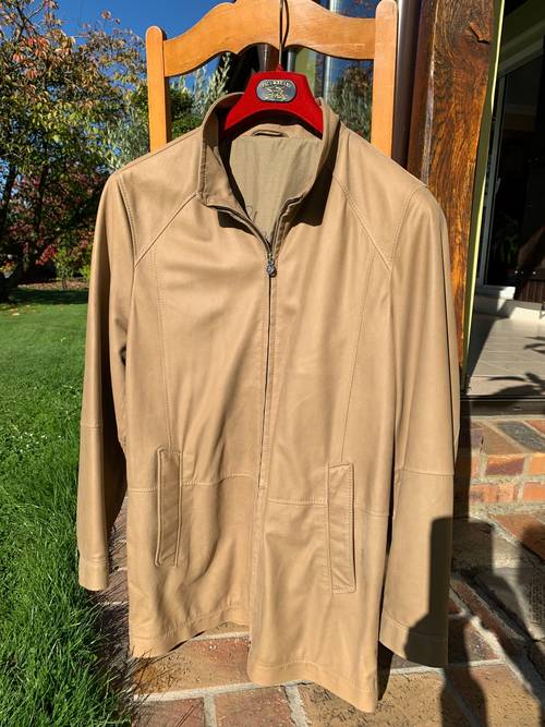 Belle veste en cuir plongé beige, grande marque Christ, taille M